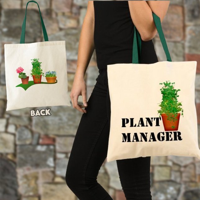 Bolso De Tela Diseño frontal y posterior de Funny Floral Plant M (This fun tote bag is a sweet gift idea for the gardener or special person with a green thumb.)