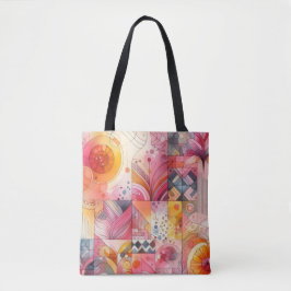 Bolso De Tela Diseño geométrico abstracto de color rosa