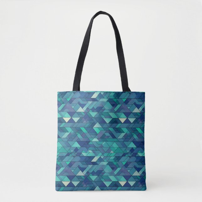 Bolso De Tela Diseño geométrico con tonos azules. (Anverso)