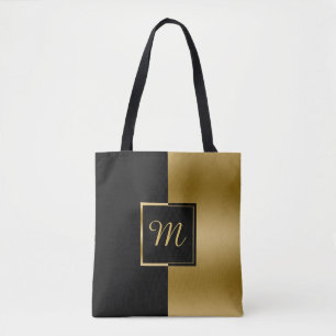 Bolso De Tela Diseño geométrico negro y oro invertido