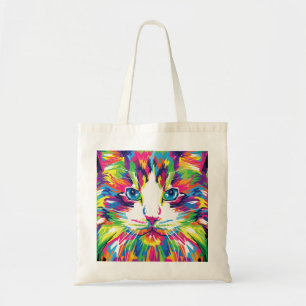 Bolso De Tela Diseño geométrico prismático de cara de gato-32453