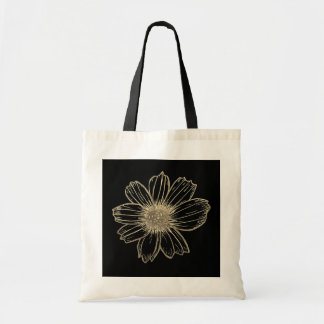 Bolso De Tela Diseño Golden Floral Blanco y negro