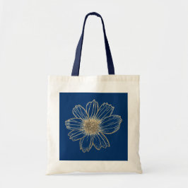 Bolso De Tela Diseño Golden Floral Navy Blue