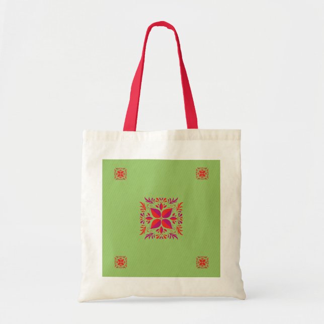 Bolso De Tela Diseño gráfico rojo púrpura y verde (Frente)