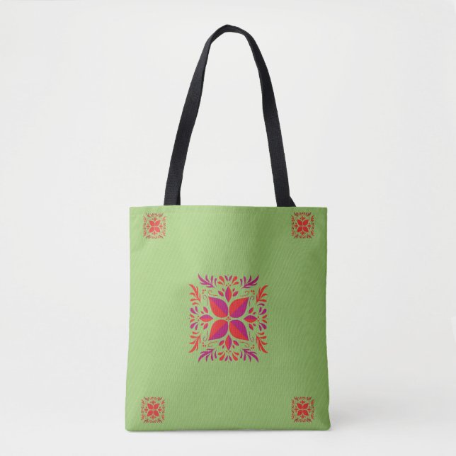 Bolso De Tela Diseño gráfico rojo púrpura y verde (Anverso)