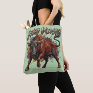 Bolso De Tela Diseño Gráfico Toro Cargando Fuerza Desatada
