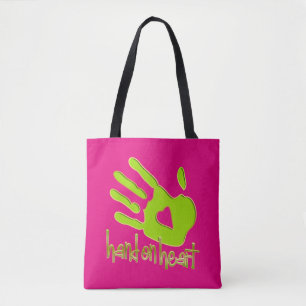 Bolso De Tela Diseño gráfico y de texto: mano en el corazón