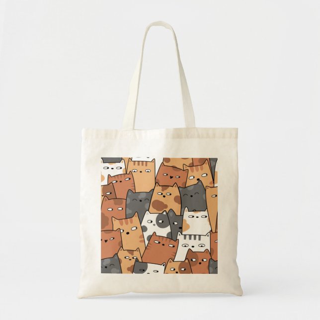 Bolso De Tela diseño ilustrado de gatos (Frente)