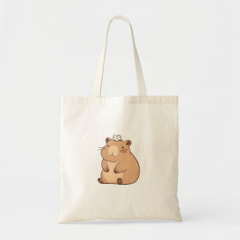 Bolso De Tela Diseño Kawaii de Capibara Adorable con Flor de Mar