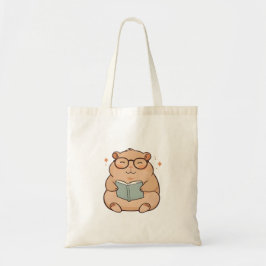 Bolso De Tela Diseño Kawaii de Capybara Leyendo con Gafas