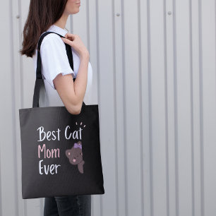 Bolso De Tela Diseño Kawaii de Mamá de Gato con Lindo Lazo Rosa