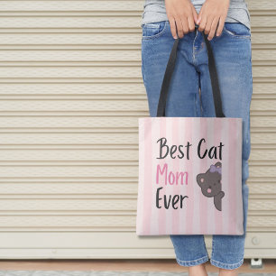 Bolso De Tela Diseño Kawaii de Mamá de Gato con Lindo Lazo Rosa