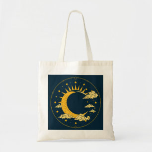 Bolso De Tela Diseño Místico de Tarot del Sol y la Luna de Oro