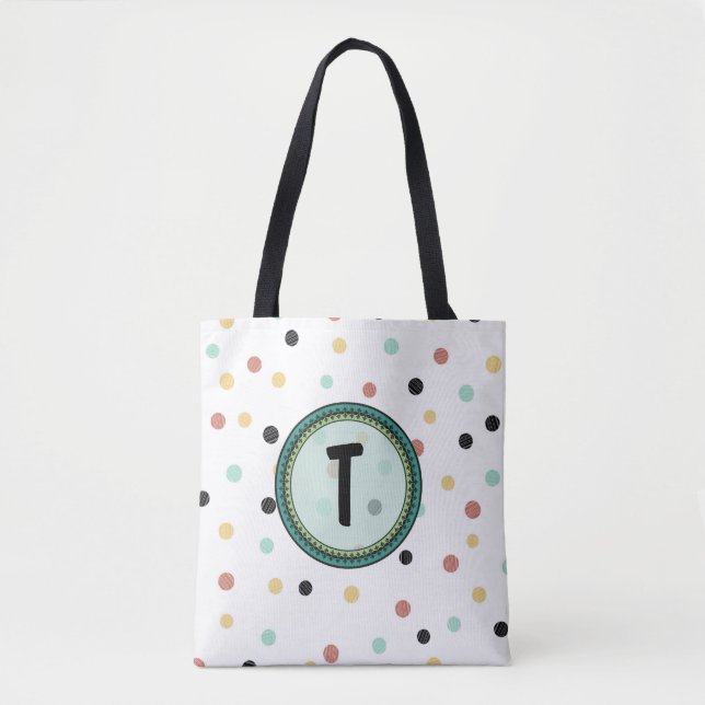 Bolso De Tela Diseño moderno de monograma Polka-Dot (Anverso)