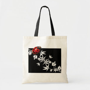 Bolso De Tela Diseño negro del corazón de la mariquita del