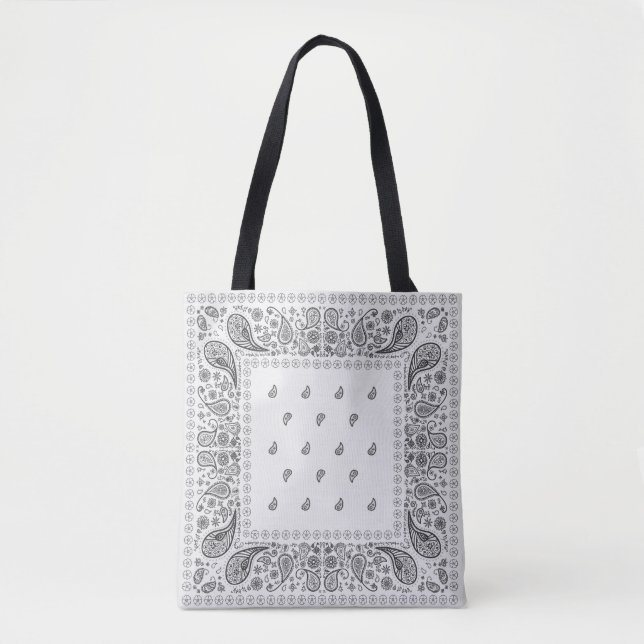 Bolso De Tela Diseño negro sobre paisley blanca (Anverso)