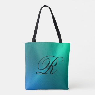 Bolso De Tela Diseño ombre azul y acuático con monograma