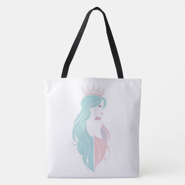 Bolso De Tela Diseño pastel "Reina elegante con corona" (Anverso)