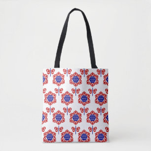 Bolso De Tela Diseño patriótico de Flor azul roja