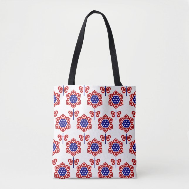 Bolso De Tela Diseño patriótico de Flor azul roja (Anverso)