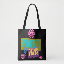 Bolso De Tela Diseño "Powered by Paws" de imagen rosada en el co