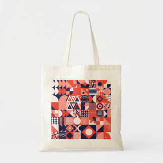 Bolso De Tela Diseño retro Bauhaus, geométrico colorido.