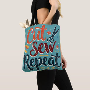 Bolso De Tela Diseño retro "Cut Sew Repetir" de inclinación