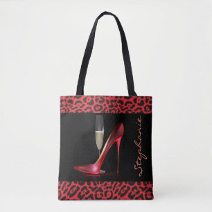 Bolso De Tela Diseño rojo del leopardo de Champán del tacón a