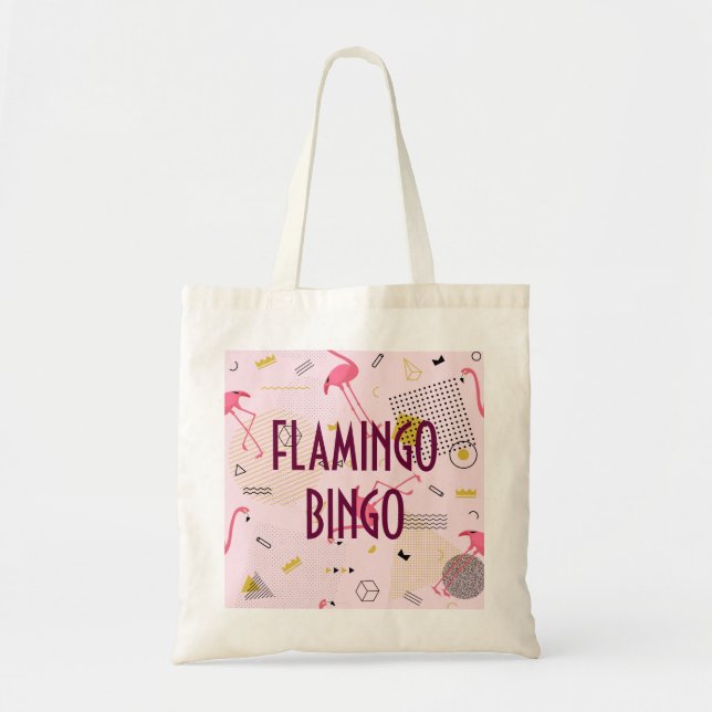 Bolso De Tela Diseño rosado enrrollado del bingo del flamenco (Frente)