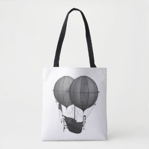 Bolso De Tela Diseño Steampunk Máquina voladora en blanco y negr