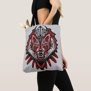 Bolso De Tela Diseño Totémico Tribal Haida de Lobo