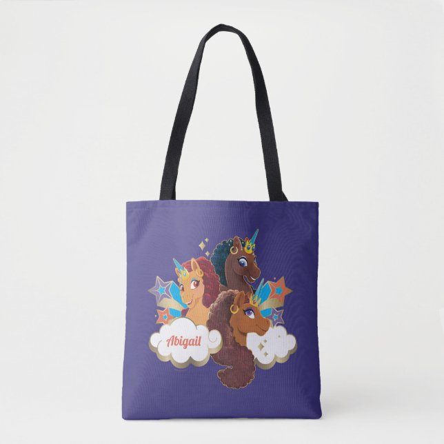 Bolso De Tela Diseño tripartito "Made of Magic" de Afro Unicorn (Anverso)