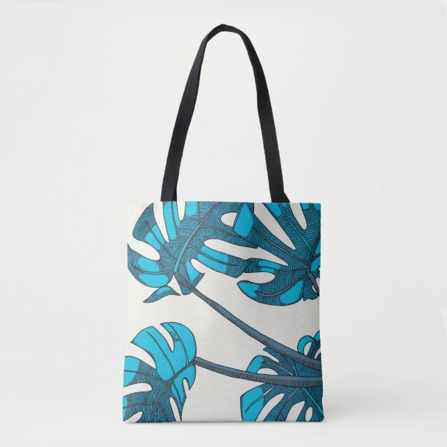 Bolso De Tela Diseño tropical, azul, caprichoso (Anverso)