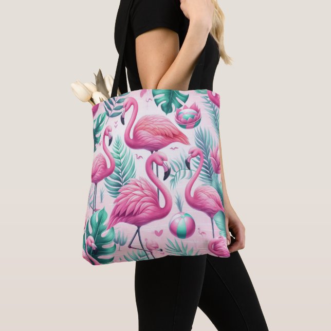 Bolso De Tela Diseño tropical del flamenco rosa (Detalle)