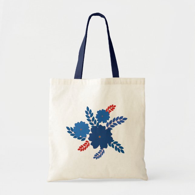 Bolso De Tela Diseño vectorial de flores azules simples (Frente)