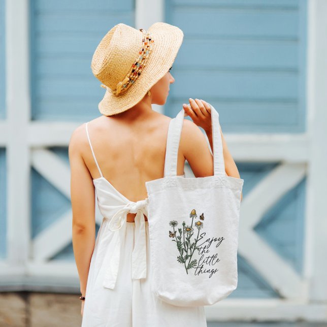 Bolso De Tela Disfruta De Las Pequeñas Cosas De La Daisía De Flo (Subido por el creador)