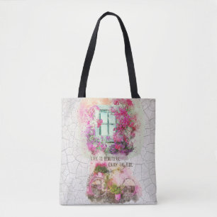 Bolso De Tela Disfruta Del Paseo Bicicleta acuarela con flores
