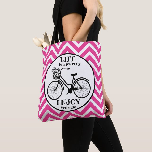 Bolso De Tela Disfruta Del Paseo | Bicicleta Con Flores Motivaci (Detalle)