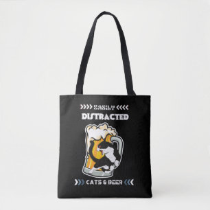 Bolso De Tela Distracción Fácil Por Gatos Y Cerveza