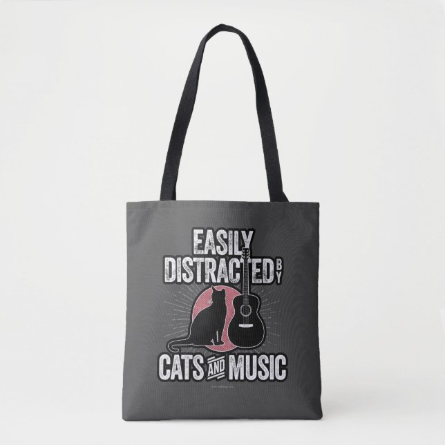 Bolso De Tela Distracción fácil por gatos y música (Anverso)
