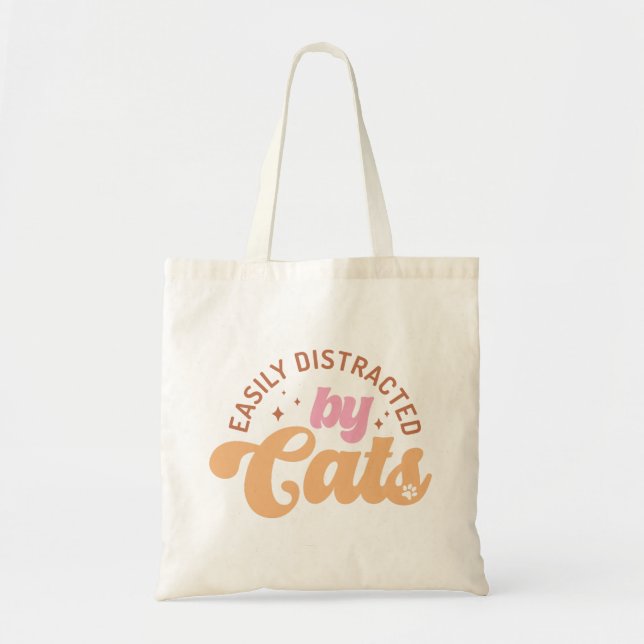 Bolso De Tela Distraídos Fácilmente Por Los Gatos (Frente)