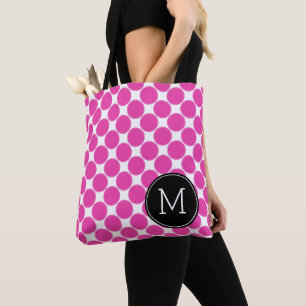 Bolso De Tela Diva rosa y lunares blancos con monograma negro