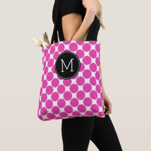 Bolso De Tela Diva rosa y lunares blancos con monograma negro