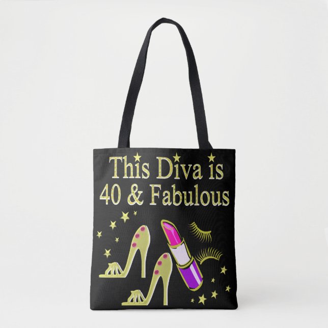 BOLSO DE TELA DIVA TIENE 40 AÑOS Y FABULOUS GOLD HIGH HEEL DISEÑ (Anverso)
