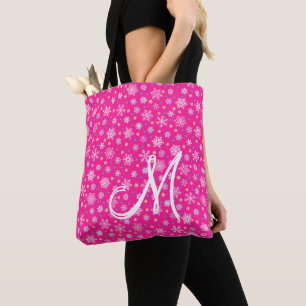 Bolso De Tela Diversas formas Copos de nieve Monograma rosado ro