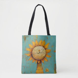 Bolso De Tela Diversión De Gato De Girasol En La Pintura De Sol 