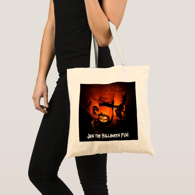 Bolso De Tela Diversión de Halloween con calabazas, fantasma y b (Anverso (producto))