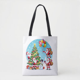 Bolso De Tela **“Diversión de Navidad con Multi-Santa – Transpar