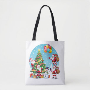 Bolso De Tela **“Diversión de Navidad con Multi-Santa – Transpar