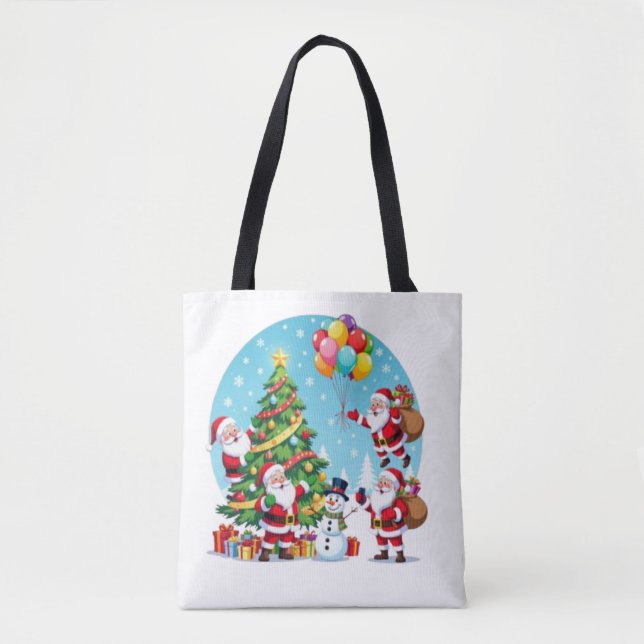 Bolso De Tela **“Diversión de Navidad con Multi-Santa – Transpar (Anverso)